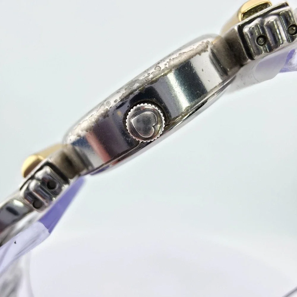 BRIGHTON 'Champagne' Watch Black Leather Band Scrollwork Gold Silver Plate 7.25